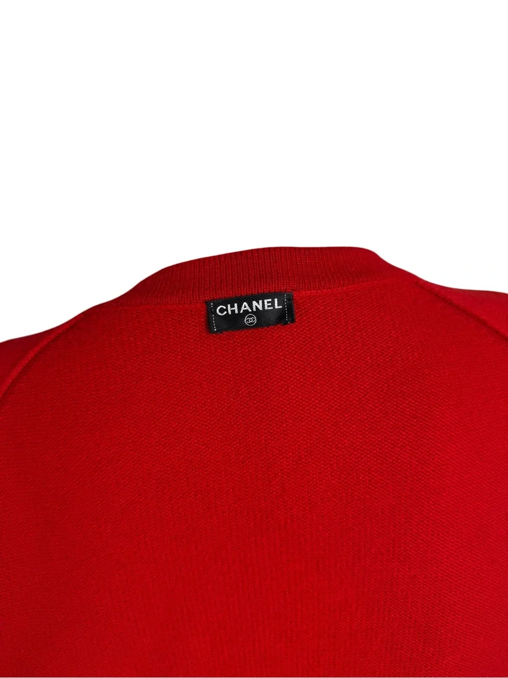 Vintage 90s Chanel Red Cashmere Cardigan Jeweled CC Buttons